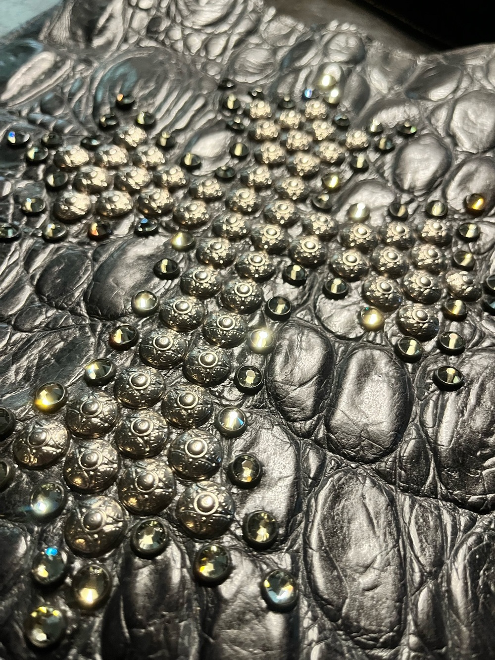 Kurtmen Black Alligator Crossbody with Cross Studs and Rhinestones. - Picture 3 of 9